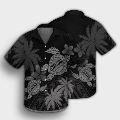 Hawaii Turtle Plumeria Coconut Tree Polynesian Hawaiian Shirt - Gray - AH