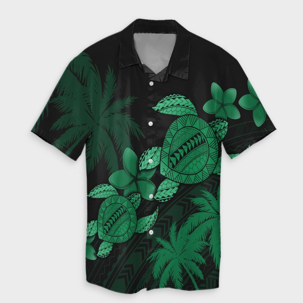 Hawaii Turtle Plumeria Coconut Tree Polynesian Hawaiian Shirt - Green - AH