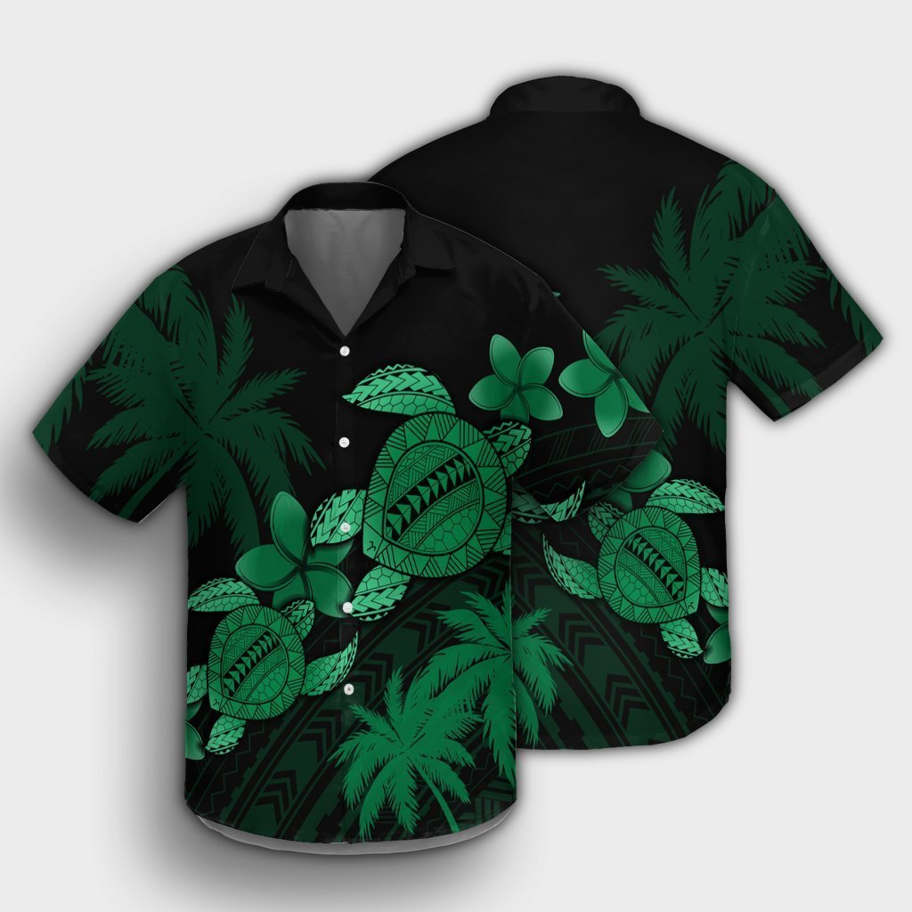 Hawaii Turtle Plumeria Coconut Tree Polynesian Hawaiian Shirt - Green - AH