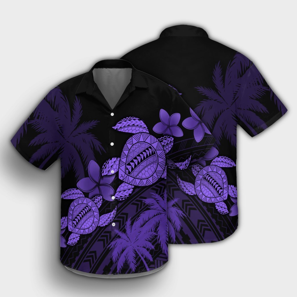 Hawaii Turtle Plumeria Coconut Tree Polynesian Hawaiian Shirt - Purple - AH