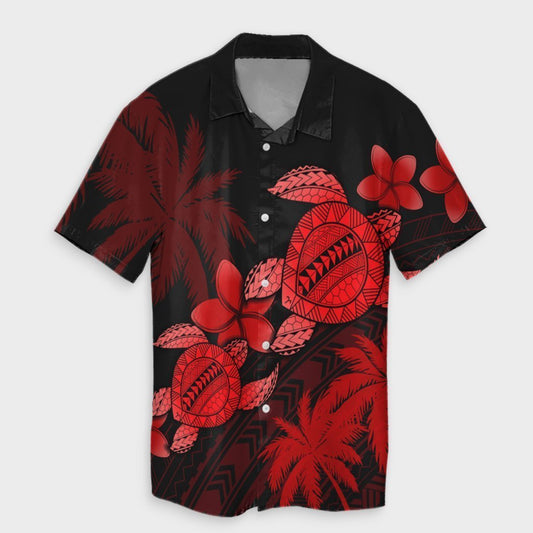 Hawaii Turtle Plumeria Coconut Tree Polynesian Hawaiian Shirt - Red - AH