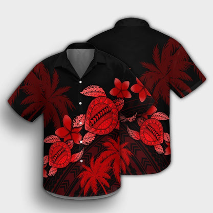 Hawaii Turtle Plumeria Coconut Tree Polynesian Hawaiian Shirt - Red - AH