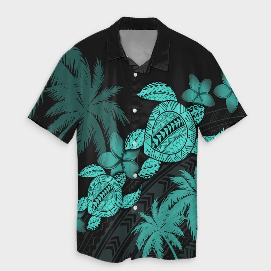 Hawaii Turtle Plumeria Coconut Tree Polynesian Hawaiian Shirt - Turquoise - AH