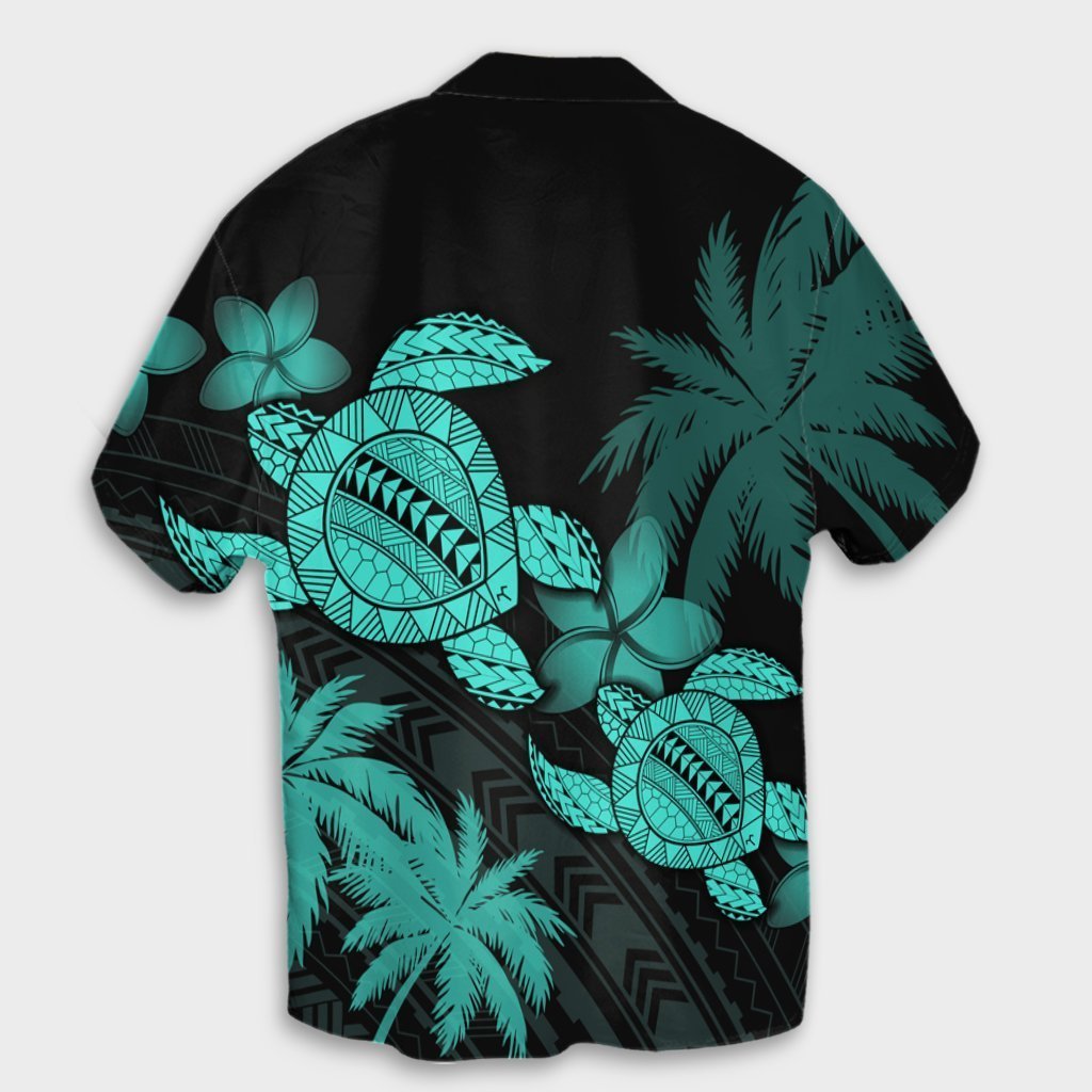 Hawaii Turtle Plumeria Coconut Tree Polynesian Hawaiian Shirt - Turquoise - AH