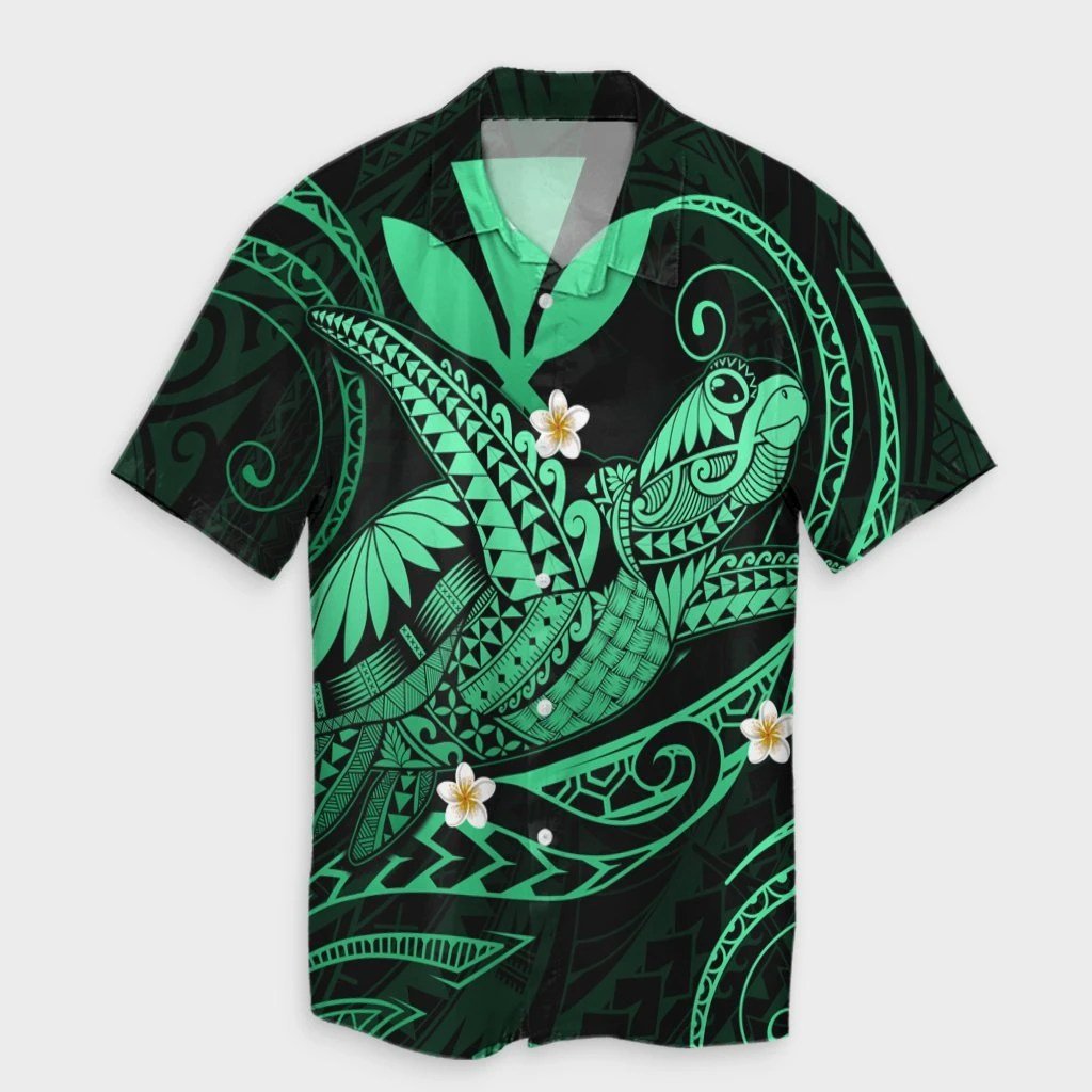 Hawaii Turtle Polyensian Hawaiian Shirt  Nane Style Green  