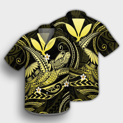 Hawaii Turtle Polyensian Hawaiian Shirt - Nane Style Yellow - AH