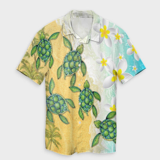 Hawaii Turtle Sea Hibiscus Coconut Tree Hawaiian Shirt - AH