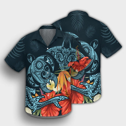 Hawaii Turtle Shark Manta Ray Hibiscus Plumeria Hawaiian Shirt - AH