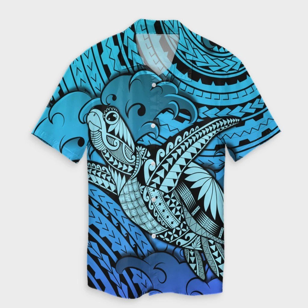 Hawaii Turtle Wave Hawaiian Shirt  News Style Blue  