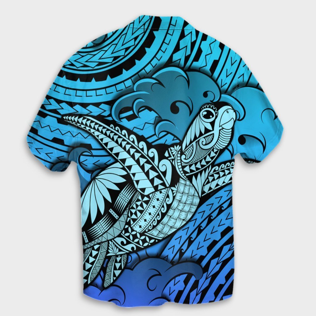 Hawaii Turtle Wave Hawaiian Shirt - News Style Blue - AH