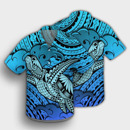 Hawaii Turtle Wave Hawaiian Shirt - News Style Blue - AH