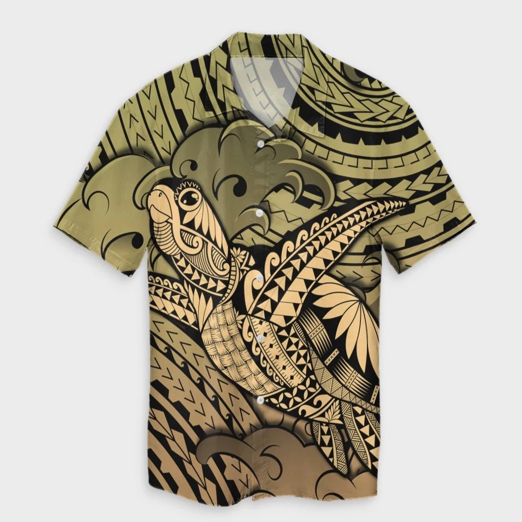 Hawaii Turtle Wave Hawaiian Shirt  News Style Gold  