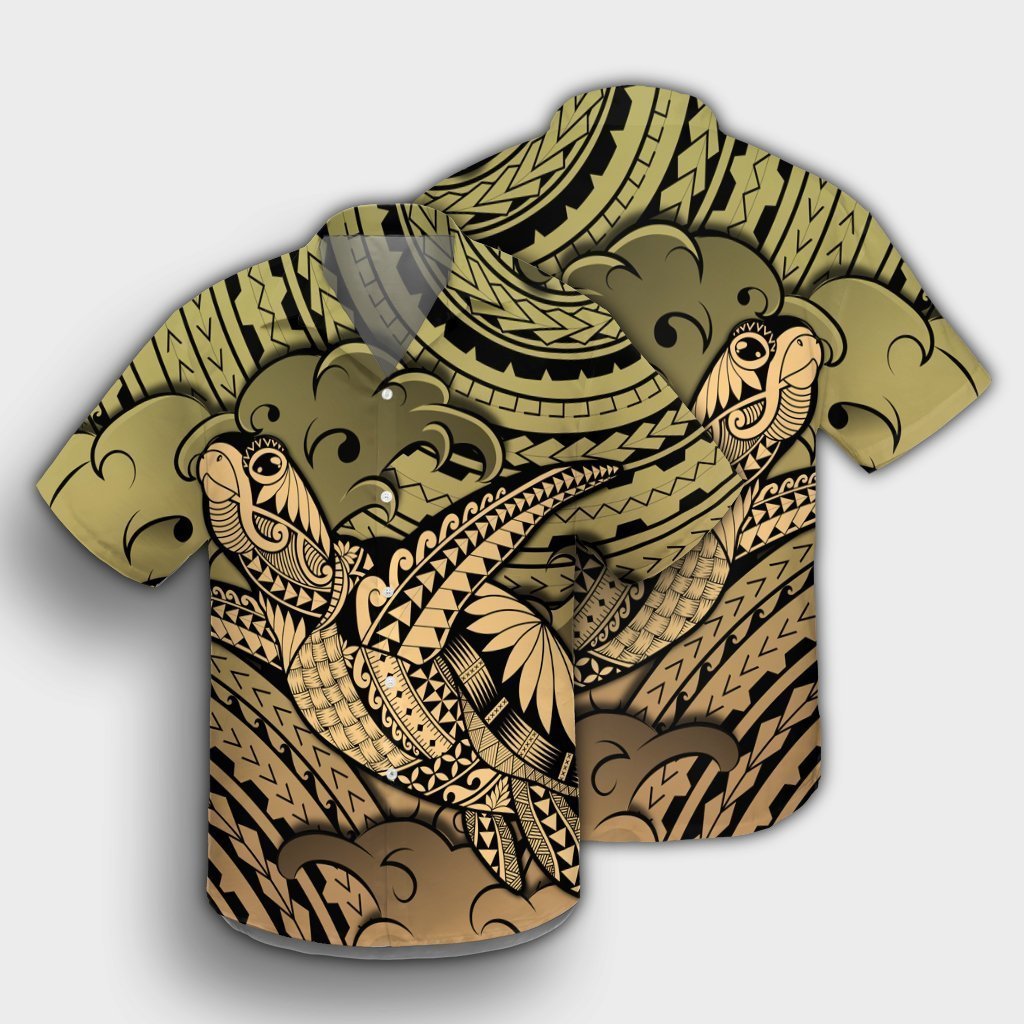 Hawaii Turtle Wave Hawaiian Shirt - News Style Gold - AH