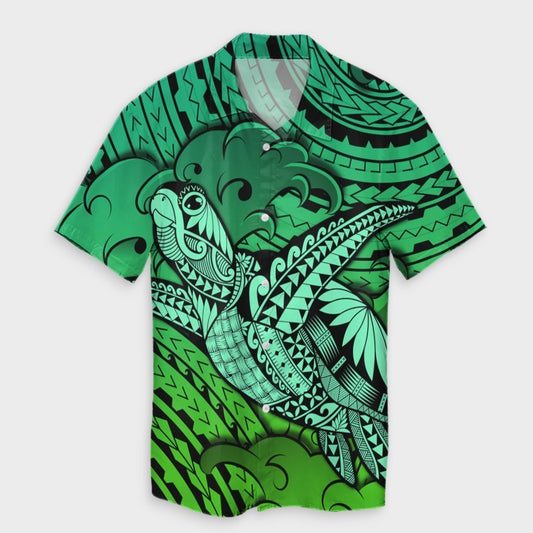 Hawaii Turtle Wave Hawaiian Shirt - News Style Green - AH