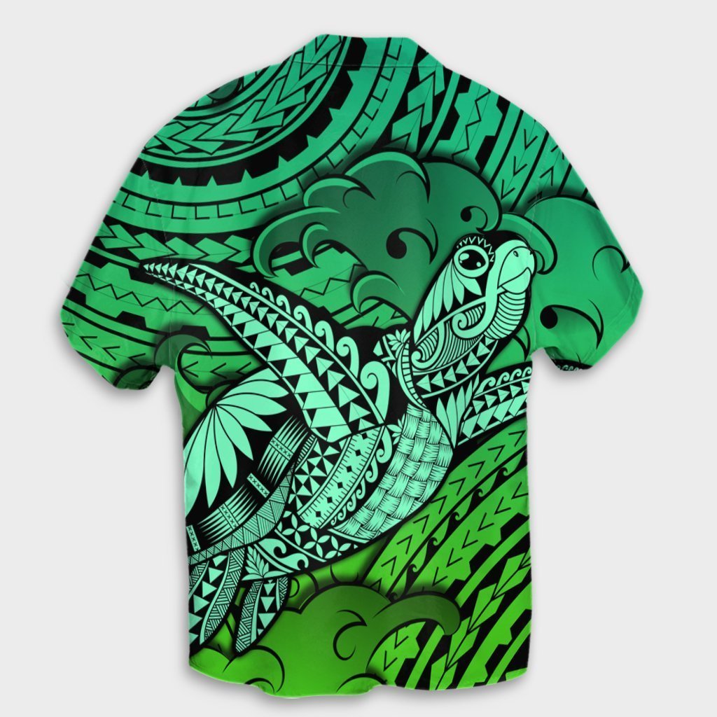 Hawaii Turtle Wave Hawaiian Shirt - News Style Green - AH