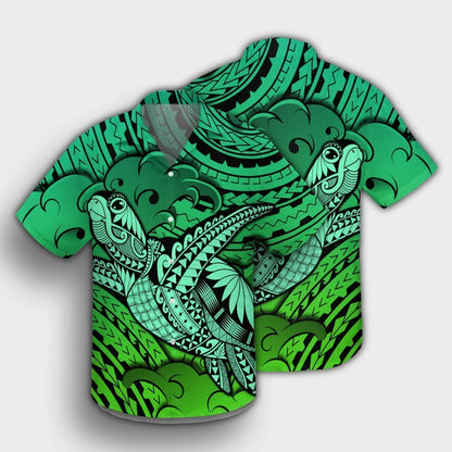 Hawaii Turtle Wave Hawaiian Shirt - News Style Green - AH