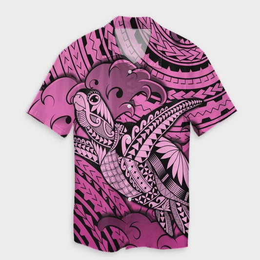 Hawaii Turtle Wave Hawaiian Shirt  News Style Pink  