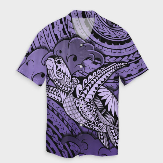 Hawaii Turtle Wave Hawaiian Shirt - News Style Purple - AH