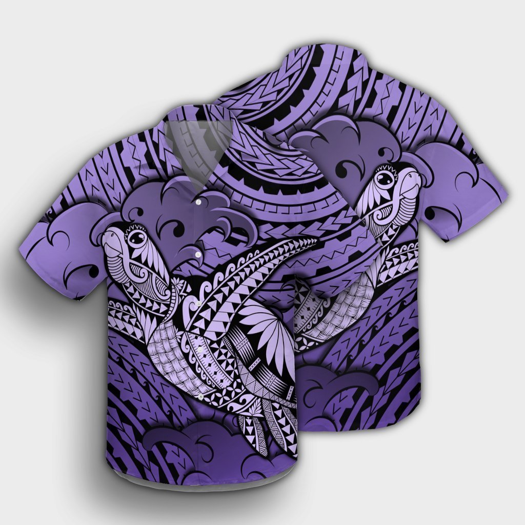 Hawaii Turtle Wave Hawaiian Shirt - News Style Purple - AH