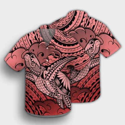 Hawaii Turtle Wave Hawaiian Shirt - News Style Red - AH