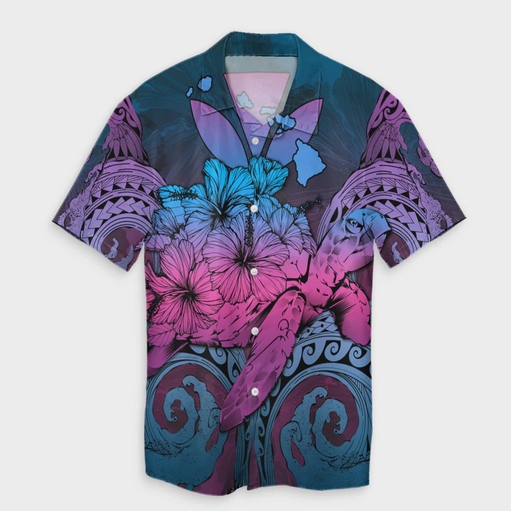 Hawaii Turtle Wave Polynesian Hawaiian Shirt  Hey Style Blue  