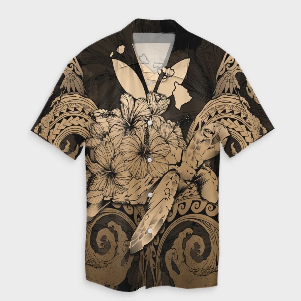 Hawaii Turtle Wave Polynesian Hawaiian Shirt  Hey Style Gold  