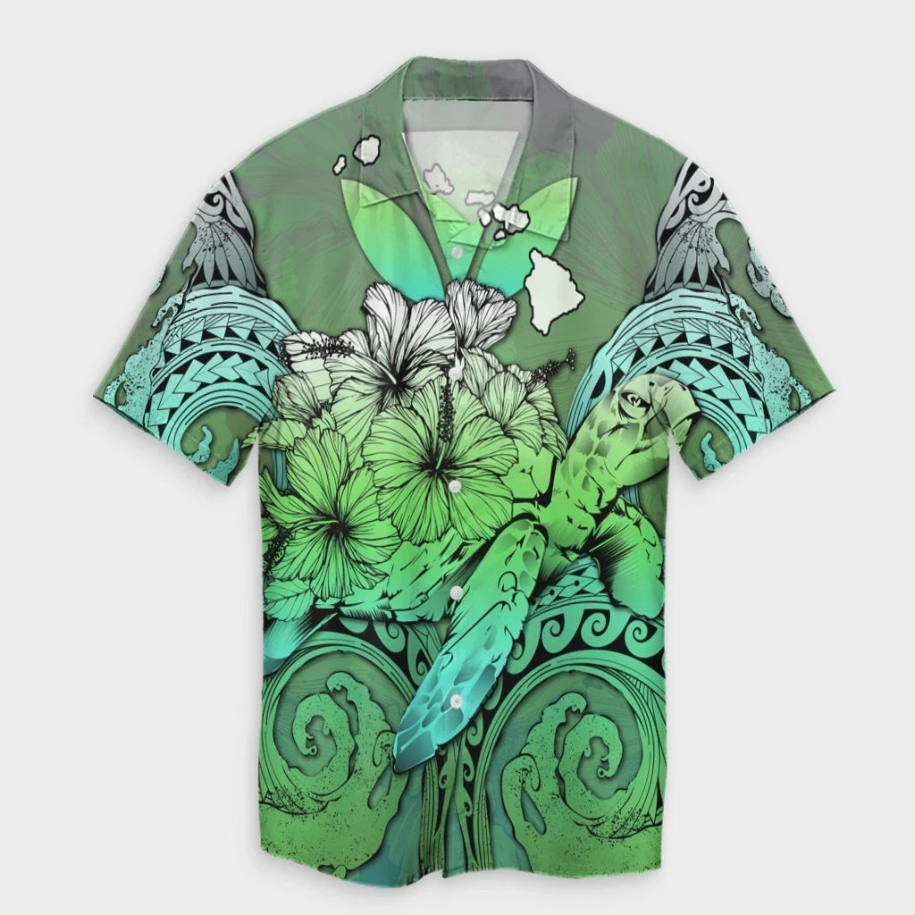 Hawaii Turtle Wave Polynesian Hawaiian Shirt  Hey Style Green  