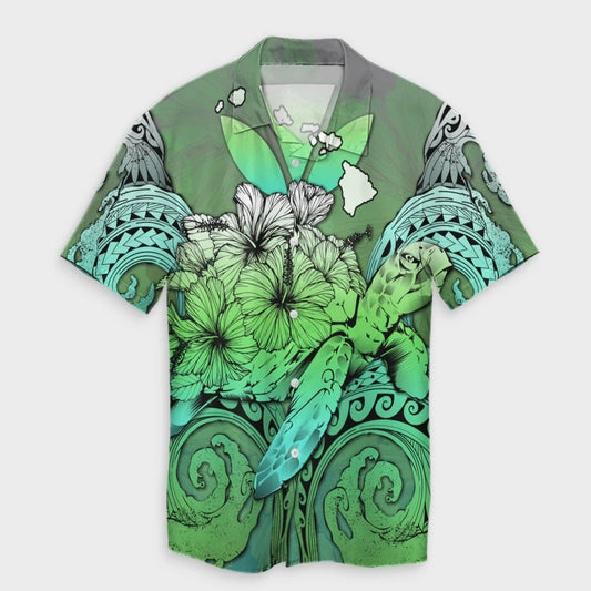 Hawaii Turtle Wave Polynesian Hawaiian Shirt  Hey Style Green  