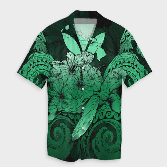 Hawaii Turtle Wave Polynesian Hawaiian Shirt  Hey Style Green Pastel  