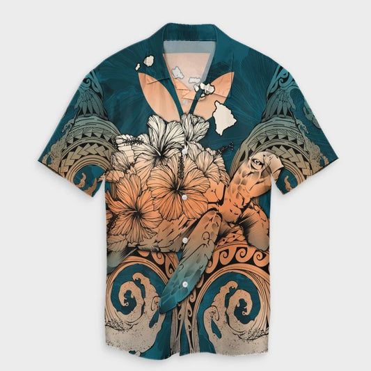 Hawaii Turtle Wave Polynesian Hawaiian Shirt  Hey Style Orange  