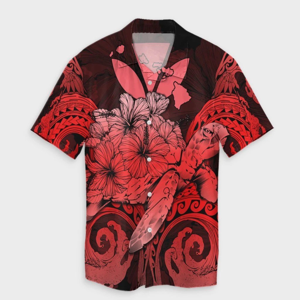 Hawaii Turtle Wave Polynesian Hawaiian Shirt  Hey Style Red  