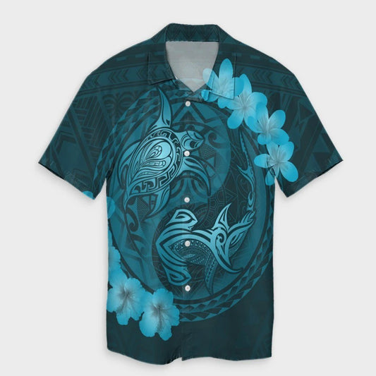 Hawaii Yin Yang Turtle Shark Hibiscus Plumeria Hawaiian Shirt  Pastel  