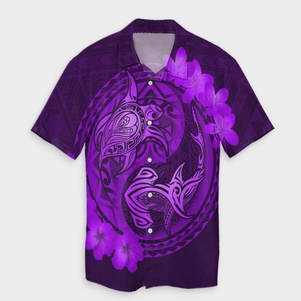 Hawaii Yin Yang Turtle Shark Hibiscus Plumeria Hawaiian Shirt  Purple  