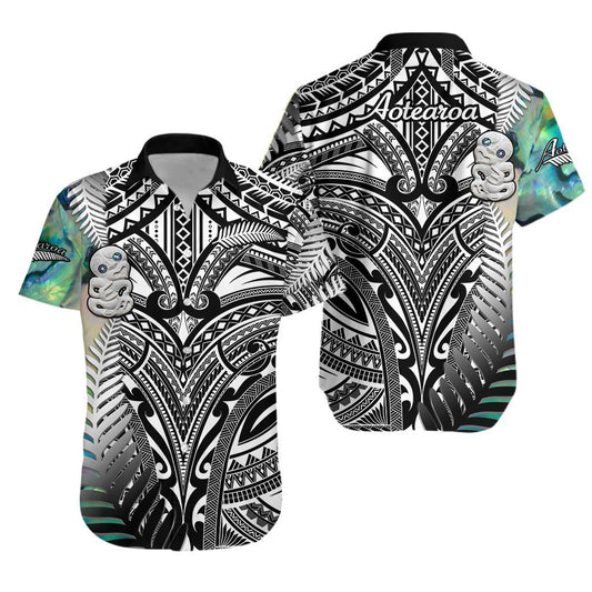 (NOTEXT) Simple Hawaiian Shirt Maori Hei Tiki and Paua Black