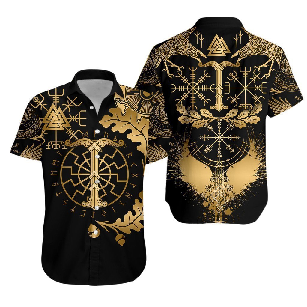 Viking Valknut Vegvisir With Irminsul Hawaiian Shirt | For Men & Women | Adult | HW3289