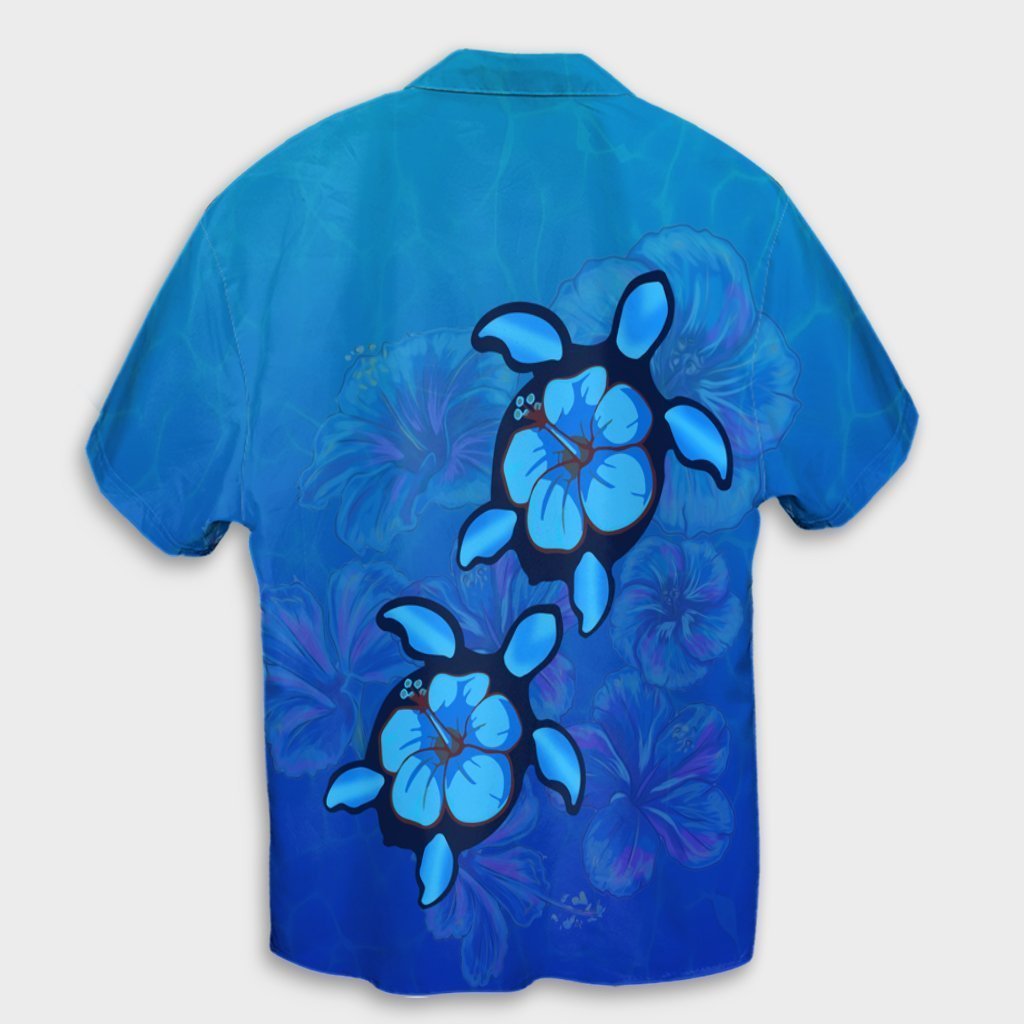 Hawaiian Blue Turtle and Hibiscus Polynesian Hawaiian Shirt - AH