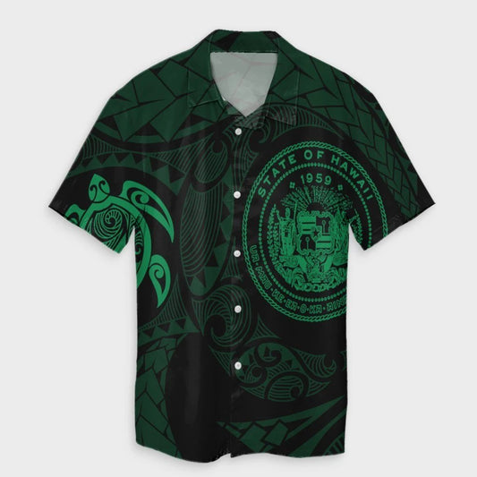 Hawaiian Coat Of Arms Turtle Polynesian Hawaiian Shirt Green 