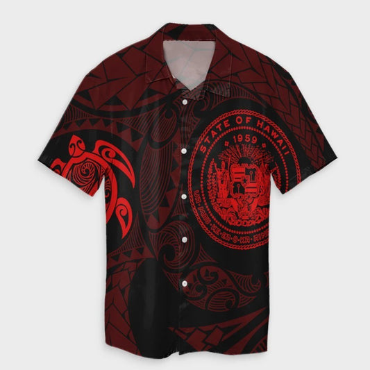 Hawaiian Coat Of Arms Turtle Polynesian Hawaiian Shirt Red 