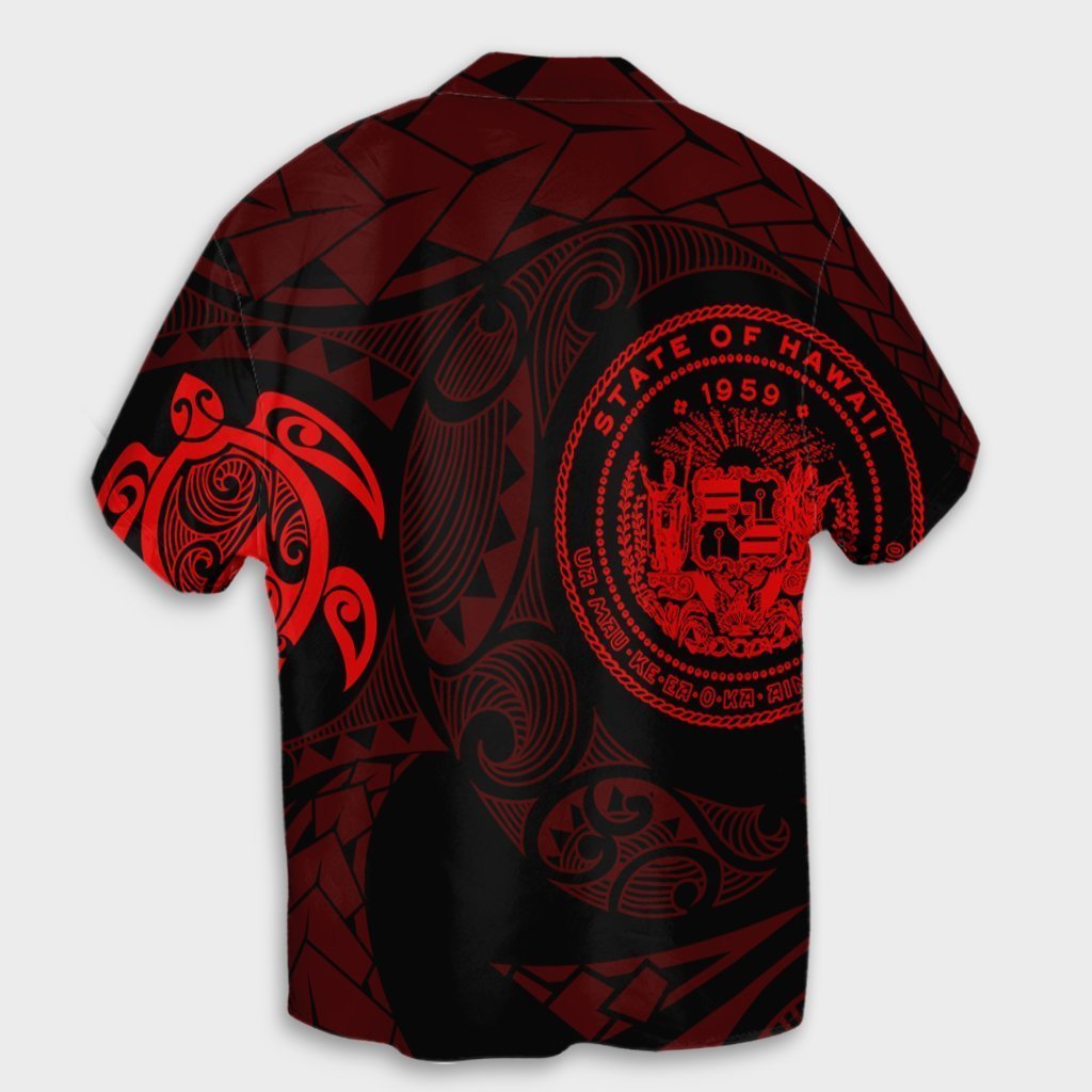 Hawaiian Coat Of Arms Turtle Polynesian Hawaiian Shirt Red AH