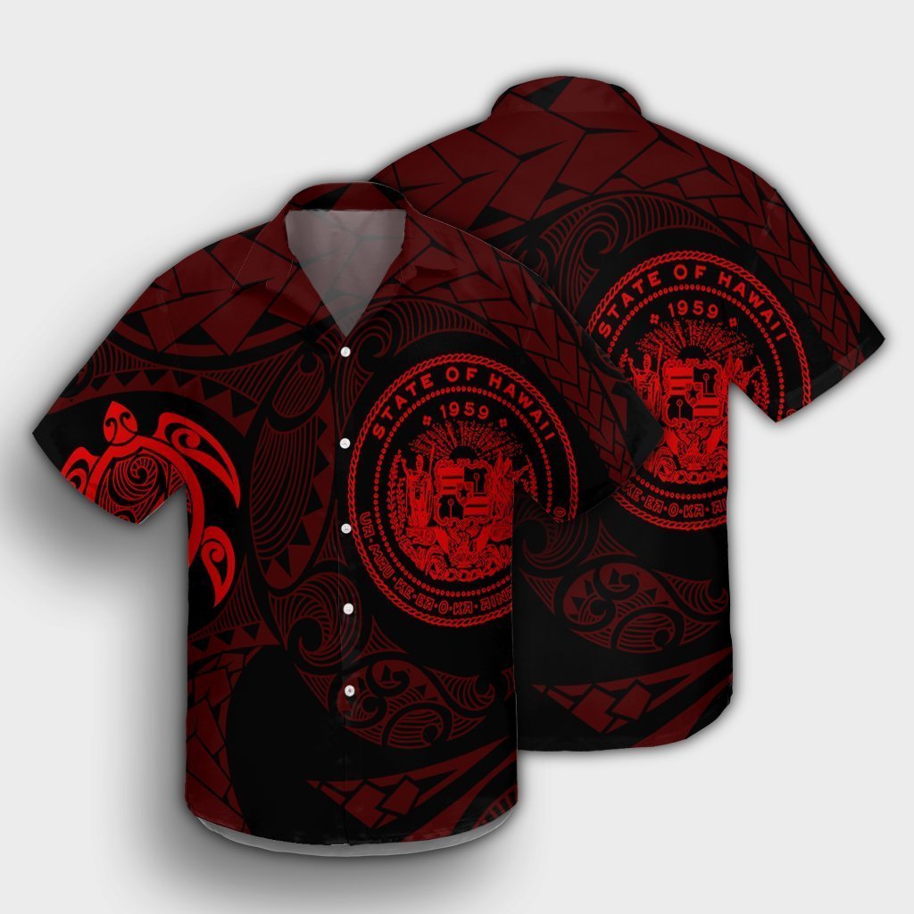 Hawaiian Coat Of Arms Turtle Polynesian Hawaiian Shirt Red AH