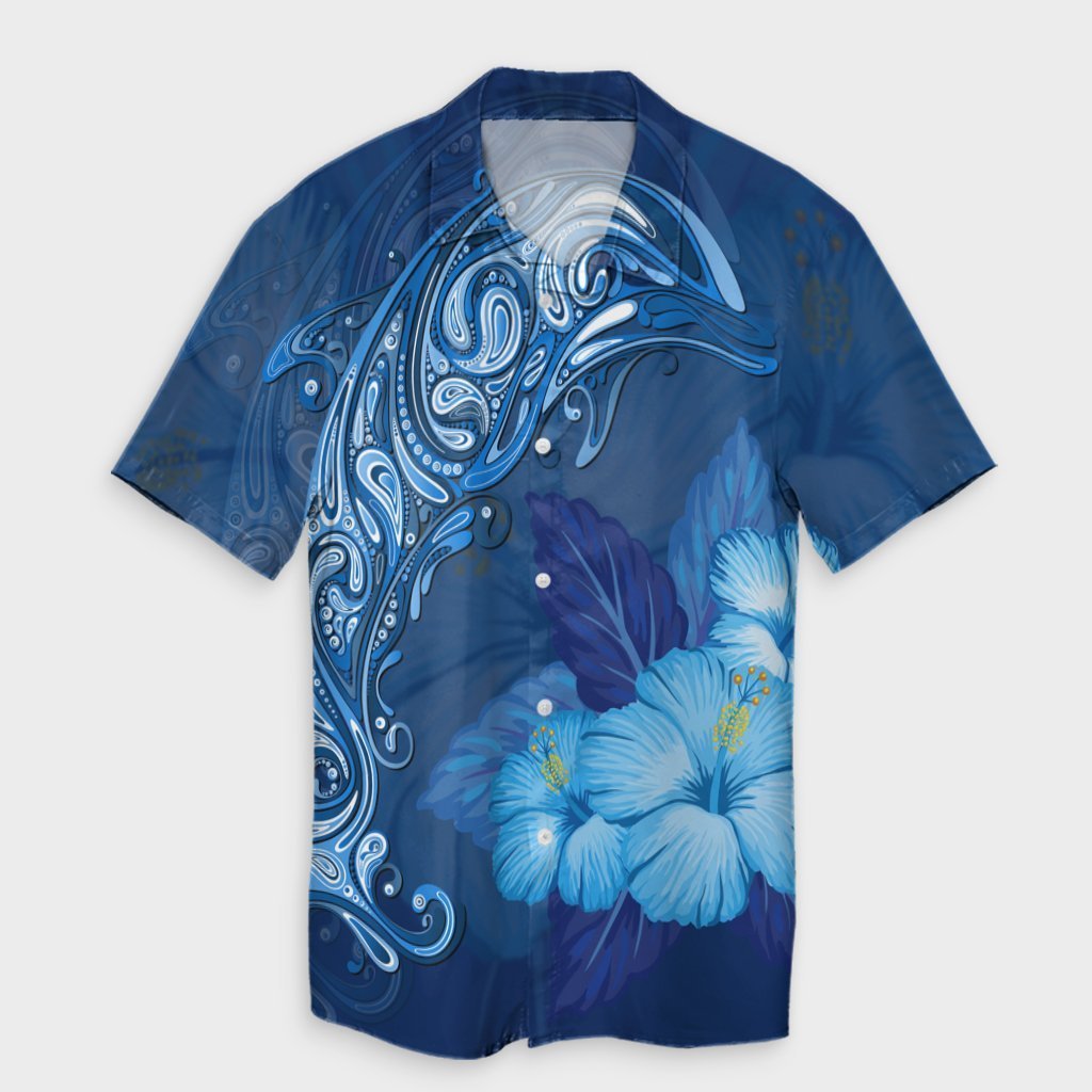 Hawaiian Dolphin Hibiscus Tropic Blue Polynesian Hawaiian Shirt - AH