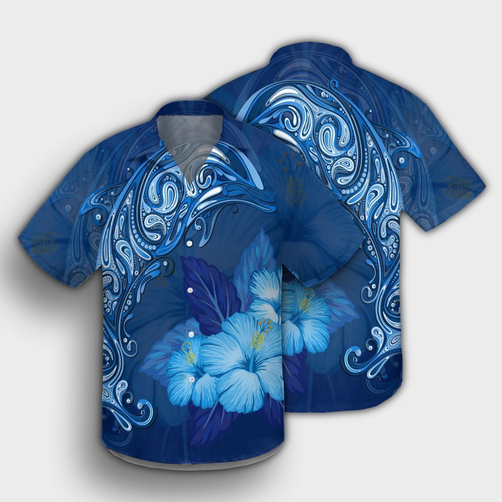 Hawaiian Dolphin Hibiscus Tropic Blue Polynesian Hawaiian Shirt - AH