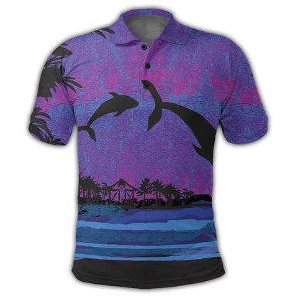 Hawaiian Dolphin In Night Polynesian Polo Shirt - AH