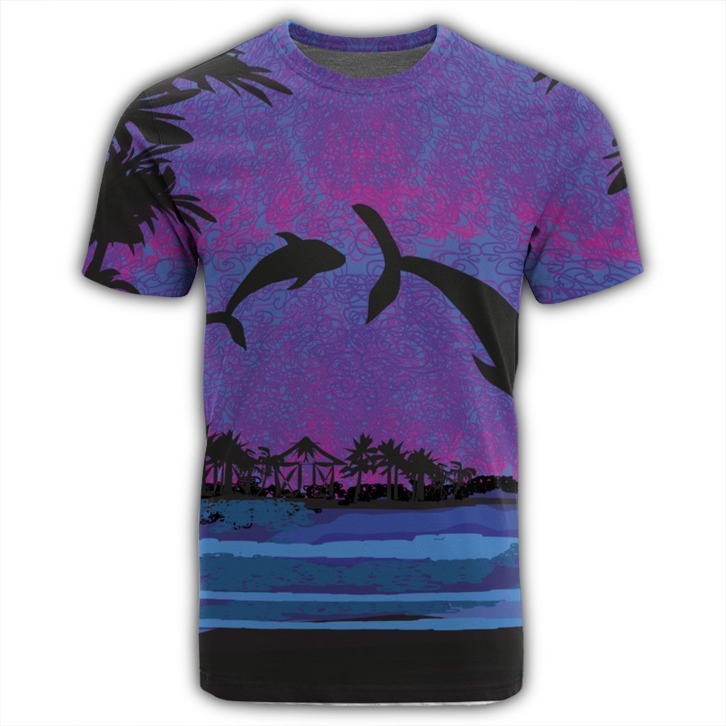 Hawaiian Dolphin In Night Polynesian T-Shirt - AH