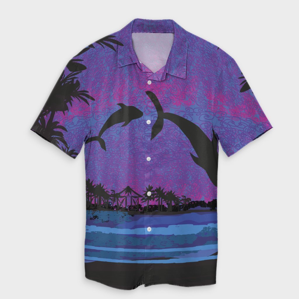 Hawaiian Dolphin In Night Polynesian Hawaiian Shirt - AH