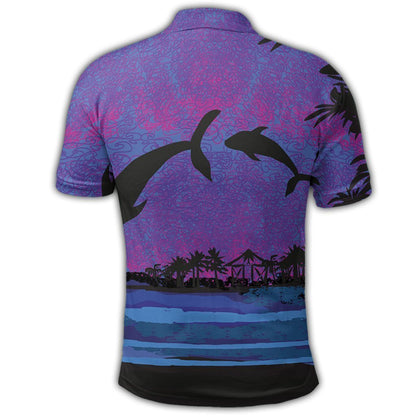 Hawaiian Dolphin In Night Polynesian Polo Shirt - AH