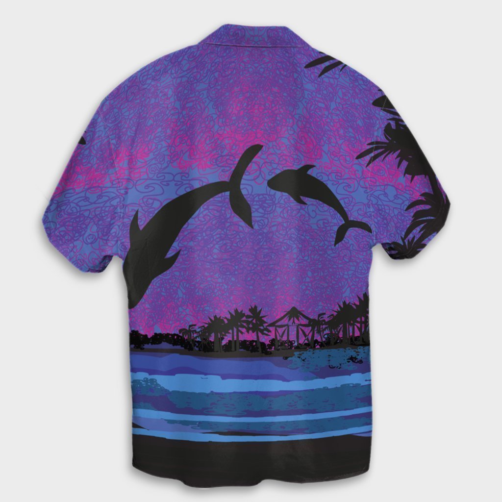 Hawaiian Dolphin In Night Polynesian Hawaiian Shirt - AH