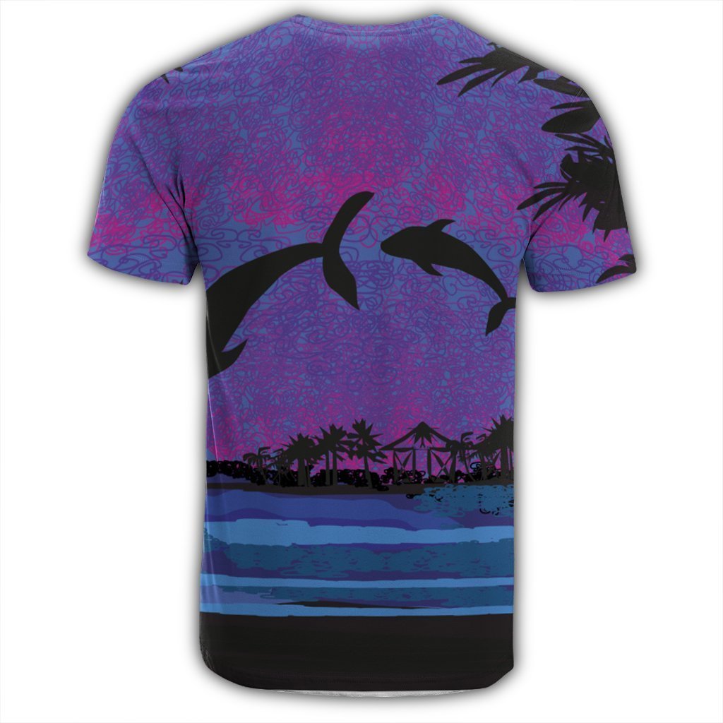 Hawaiian Dolphin In Night Polynesian T-Shirt - AH