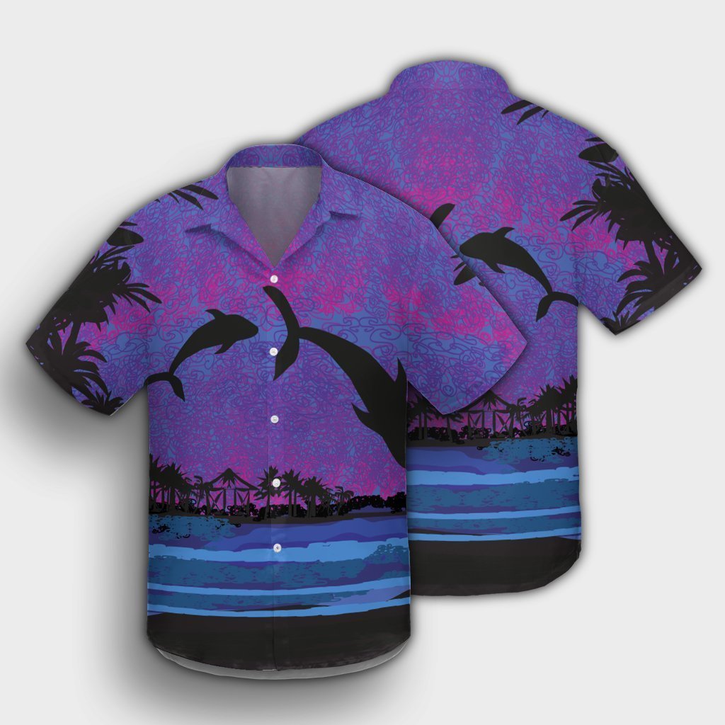 Hawaiian Dolphin In Night Polynesian Hawaiian Shirt - AH