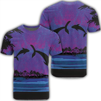 Hawaiian Dolphin In Night Polynesian T-Shirt - AH